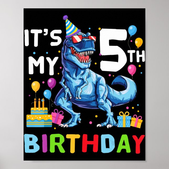 Poster Crianças Monster 5 Birthday Garoto 5 Anos (Frente)