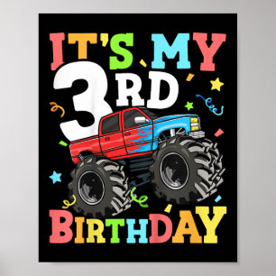 Poster Crianças Monster Truck É Meu aniversário de 3 anos