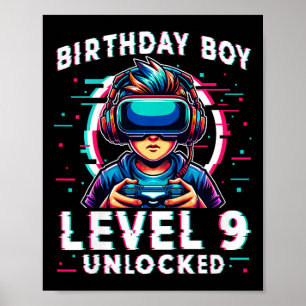 Poster Crianças Nível 9 Desbloqueadas Aniversário De 9 An