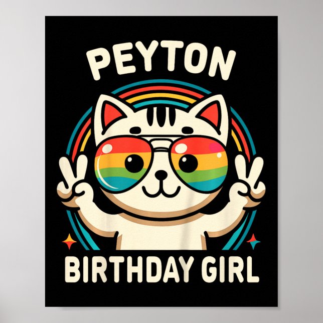 Poster Crianças Nome Peyton Birthday Girl Cat (Frente)