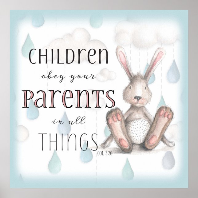 Póster Crianças Obedecem Seus Pais - Col 3:20 Blue (Frente)