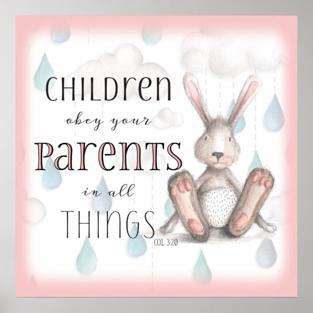 Poster Crianças Obedecem Seus Pais - Col. 3:20 rosa (Frente)