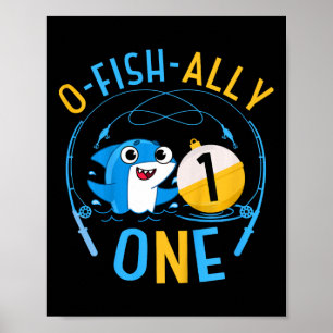 Poster Crianças Ofishally Um 1º Aniversário Tema de Pesca