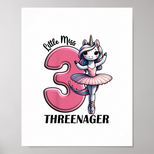 Poster Crianças Pequena Senhorita Três Anos Três 3º Anive (Frente)