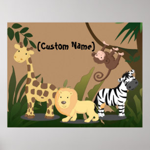Poster Crianças Personalizadas Nome do Bebê JungleZoo Wal