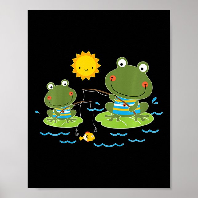 Poster Crianças Pescando Rãs Pescador Fofo  (Frente)