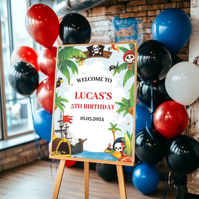 Poster Crianças Piratas Navio Ahoy Matey Aniversário Bem- (Criador carregado)