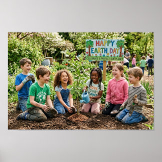 Poster Crianças Plantando Árvores - Celebre e Proteja 