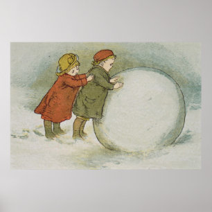 Póster Crianças que rolam Snowballs