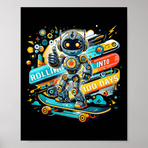 Poster Crianças Rolando Em 100 Dias Robô Skate 100 Da