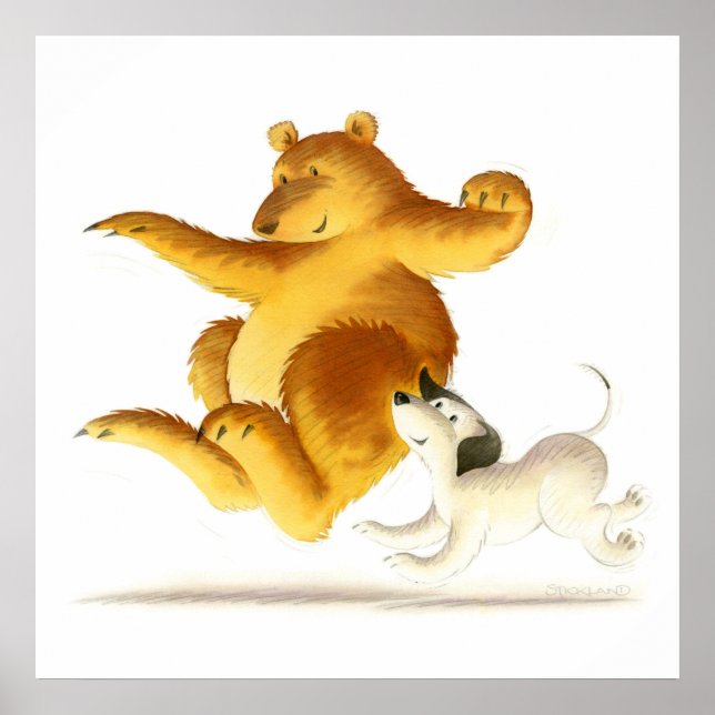 Póster Crianças, Urso Engraçado e Cachorro Bonito (Frente)