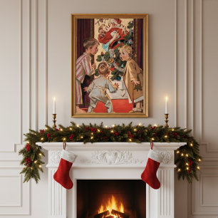 Poster Crianças Veem Mamãe Beijando Santa Claus Vintage