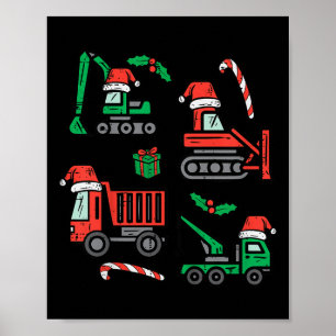 Poster Crianças Veículos de Construção de Natal Caminhão