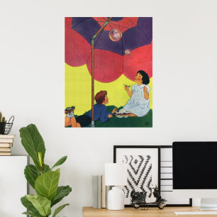 Poster Crianças Vintage jogam bolhas soprando para garot