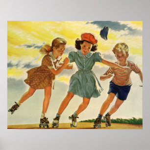 Póster Crianças Vintage, Meninas Divertidas Roda