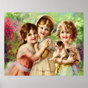 Poster Crianças vitorianas com cachorros, Emile Vernon