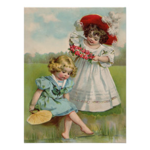 Póster Crianças Vitorianas Jardim de Verão Vintage Menina