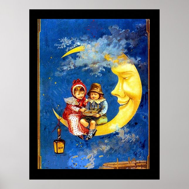 Poster Crianças Vitorianas na lua pôster vintage (Frente)