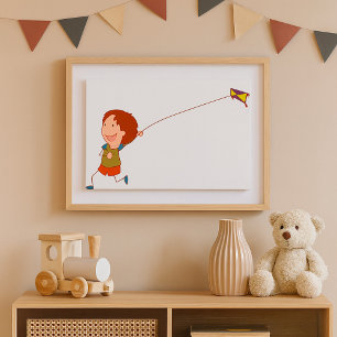 Poster Crianças Voando Pipa Infância Feliz