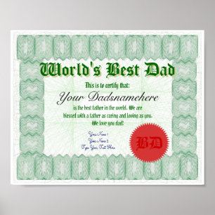Póster Criar certificado do pai de um mundo o melhor