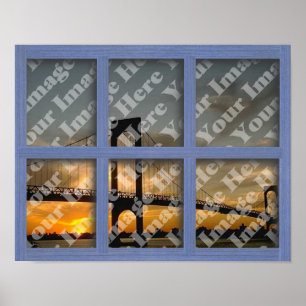 Póster Criar seu próprio quadro de janela de madeira azu