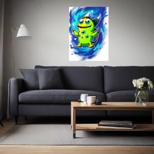 Poster criatura da alienígena verde muitos olhos Arte A