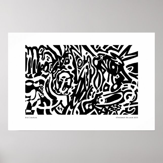 Poster "Criatura de aves" Abstrato B&W (Frente)