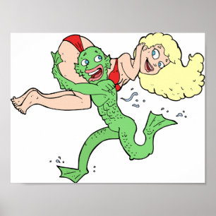Póster Criatura de Lagoa Carregando Mulher