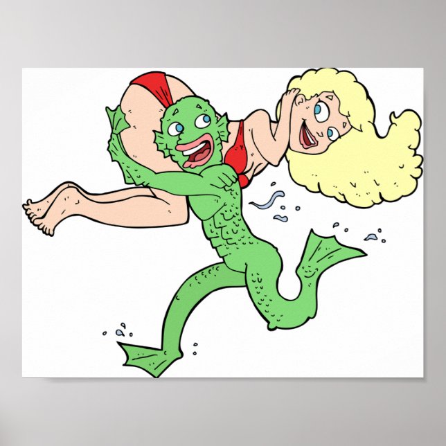 Póster Criatura de Lagoa Carregando Mulher (Frente)