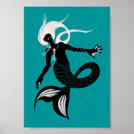 Poster Criatura Do Mar De Fantasia Gótica Sereia Escura