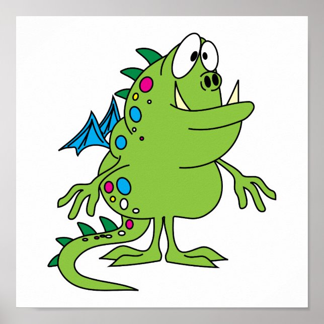 Poster criatura do monstro do dragão verde-giro (Frente)