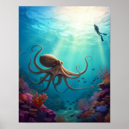 Poster Criatura marinha avista um mergulhador