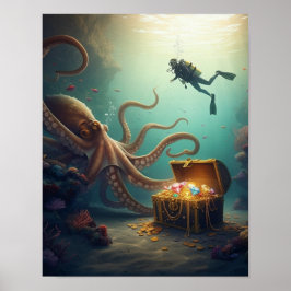 Poster Criatura marinha gigante guarda tesouro