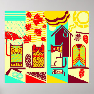 Poster criaturas bonitinhas ao ar livre