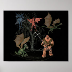 Póster Criaturas de Ogre Goblin, Assustador do Halloween