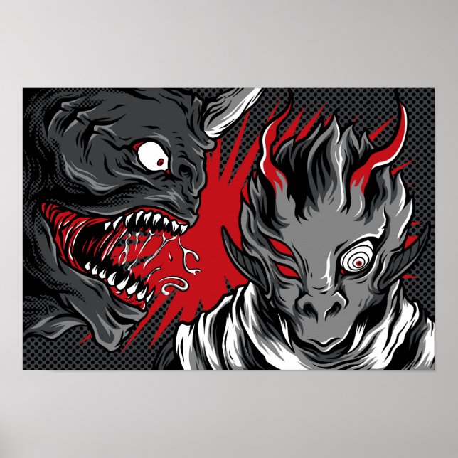 Poster Criaturas Demónicas; Confronto Monstro Duplo (Frente)