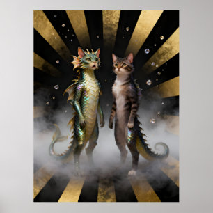 Poster Criaturas Mitológicas de Gato-Dragão