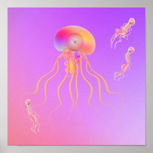 Poster Criaturas oceânicas brilhantes em cores vaporwave.