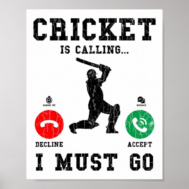 Poster Cricket está Chamando Gráfico Divertido Para Jogad (Frente)