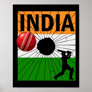 Poster Cricket Índia Com Pincelada Da Bandeira Indiana As