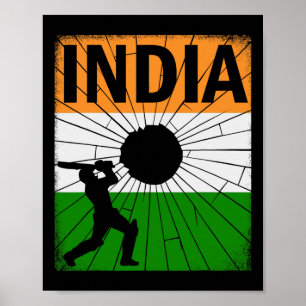 Poster Cricket Índia Com Pincelada Da Bandeira Indiana As