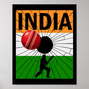 Poster Cricket Índia Com Pincelada Da Bandeira Indiana As