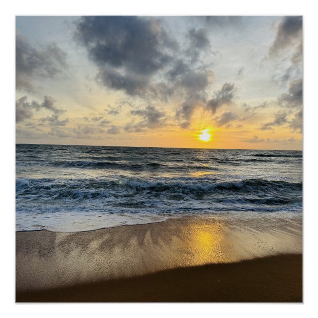 Póster Crie a sua foto: nascer do sol da praia simples (Frente)