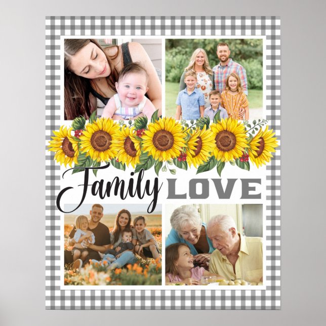 Poster Crie a sua própria família Collage Gingham Sunflow (Frente)