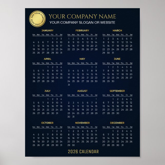 Poster Crie seu próprio calendário empresarial 2026 |  (Frente)
