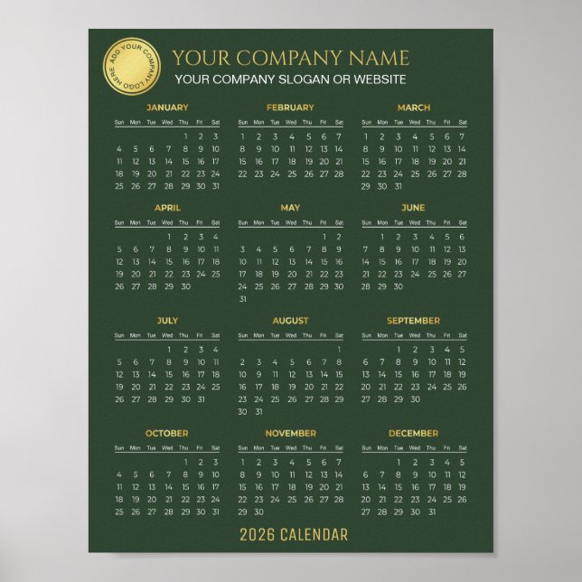 Poster Crie seu próprio calendário empresarial 2026 |  (Frente)