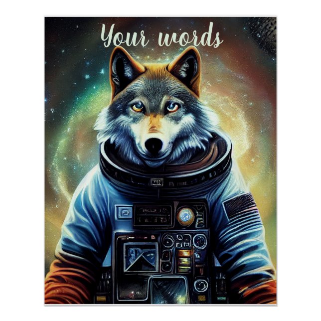 Póster Crie seu próprio lobo em astronauta espacial (Frente)
