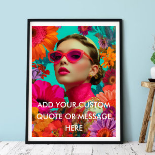 Poster Crie Sua Própria Citação - Arte Floral Colorida -