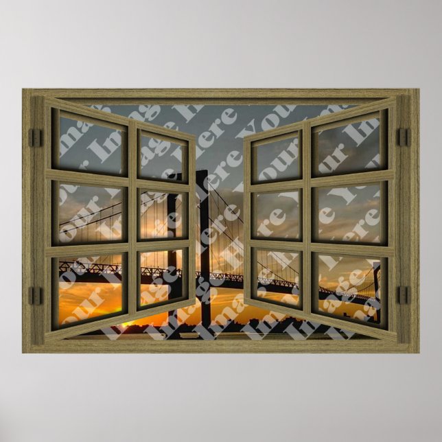Póster Crie Sua Própria Janela Aberta De Madeira Marrom D (Frente)