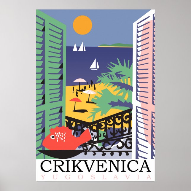 Poster Crikvenica, Iugoslávia, visão de janela (Frente)